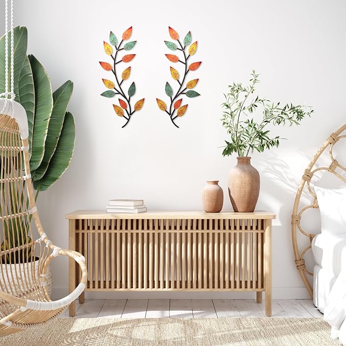 Zhengmy 2 Pcs Metal Leaf Wall Art Vine Branch Decor,Lively Colors | Olive Branch Metal Decor for Living Room Hallway, Symmetrical Leaf Pair for Doorway Entryway, Lightweight Hanging Art Design - Image 5