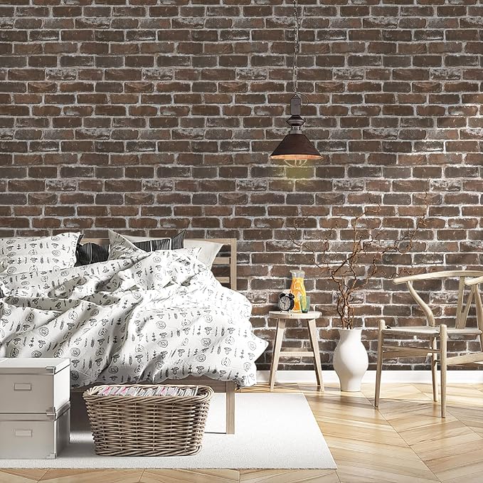 Timeet 3D Vintage Brown Brick Wallpaper 17.7"×472" Brick Peel and Stick Wallpaper Brick Wallpaper Brick Self Adhesive FilmFaux Textured Wallpaper Stone Look Wall Paper Home Decor Vinyl - Image 3