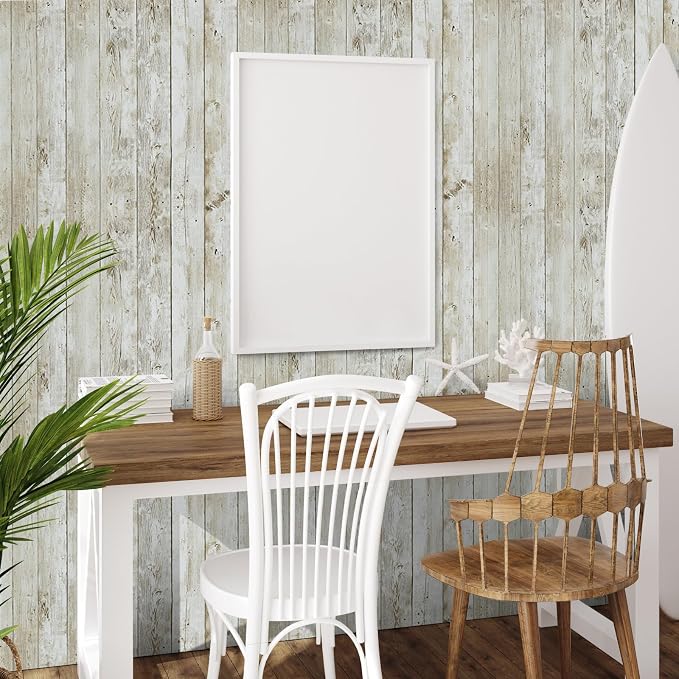 Shiplap Peel and Stick Wallpaper Contact Paper for Bulletin Board Classroom | 17.7"x 118" Washed Wood Panel Film Self-Adhesive Removable Farmhouse Decor for Cabinets Desk Classroom Bulletin Board Wall - Image 2