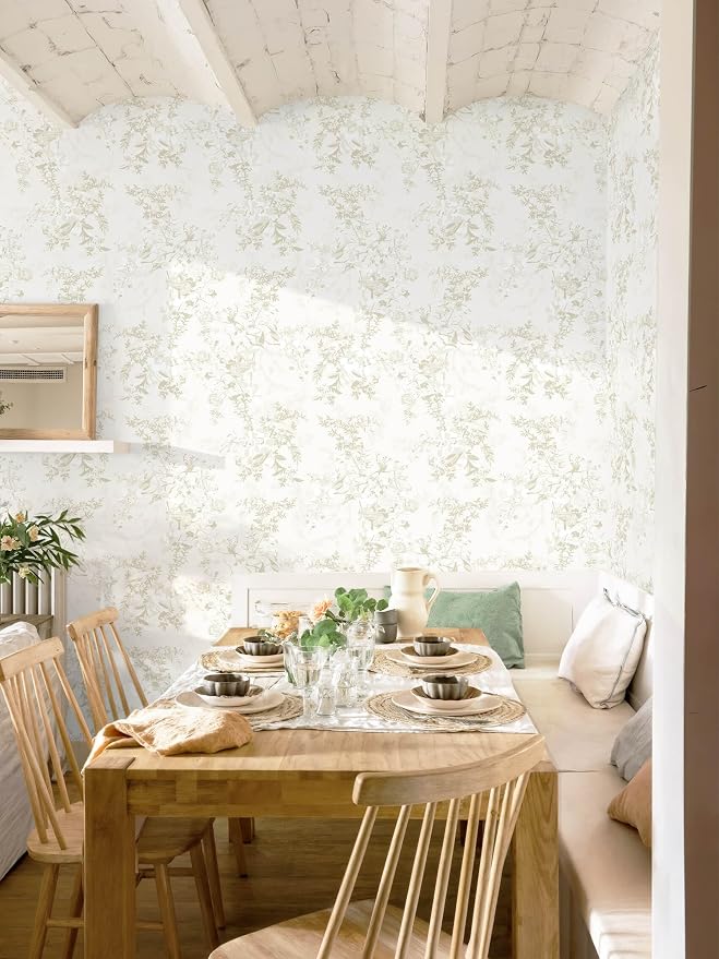 Dimoon 17.3"x78.7" Floral Peel and Stick Wallpaper Vintage French Contact Paper Beige Neutral Textured Stick on Wall Paper Renter Friendly Removable Self Adhesive Wallpaper for Cabinet Vinyl Roll - Image 5