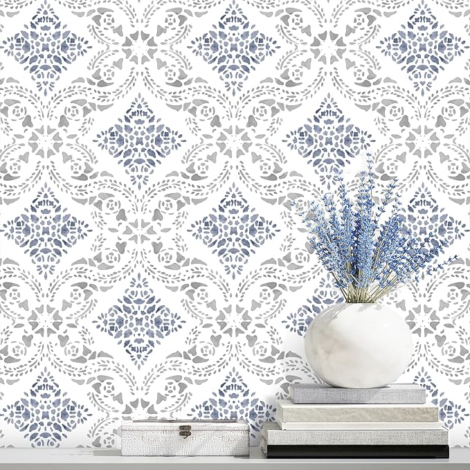 Peel and Stick Wallpaper Blue Wallpaper for Kitchen 16.9" x 118.1" | Blue Geometric Wall Paper for Bathroom Waterproof Boho Self Adhesive Removable Contact Paper Backsplash Decorative Vinyl by lenify