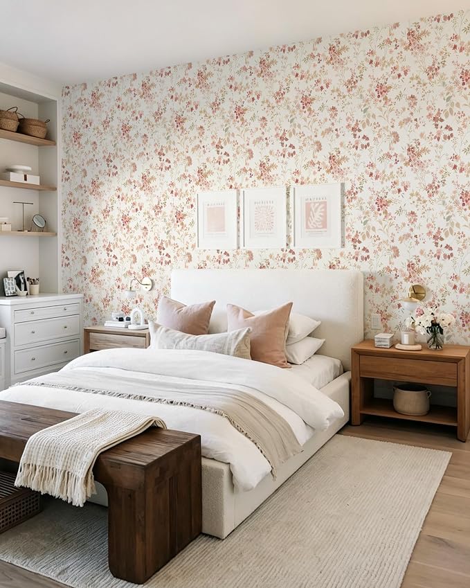 Dimoon Boho Peel and Stick Wallpaper Pink Floral Contact Paper 17.3x78.7in |Vintage Flower Leaf Botanical Renter Friendly Removable Self Adhesive Stick on Wall Paper Decor for Bathroom Bedroom Vinyl - Image 6