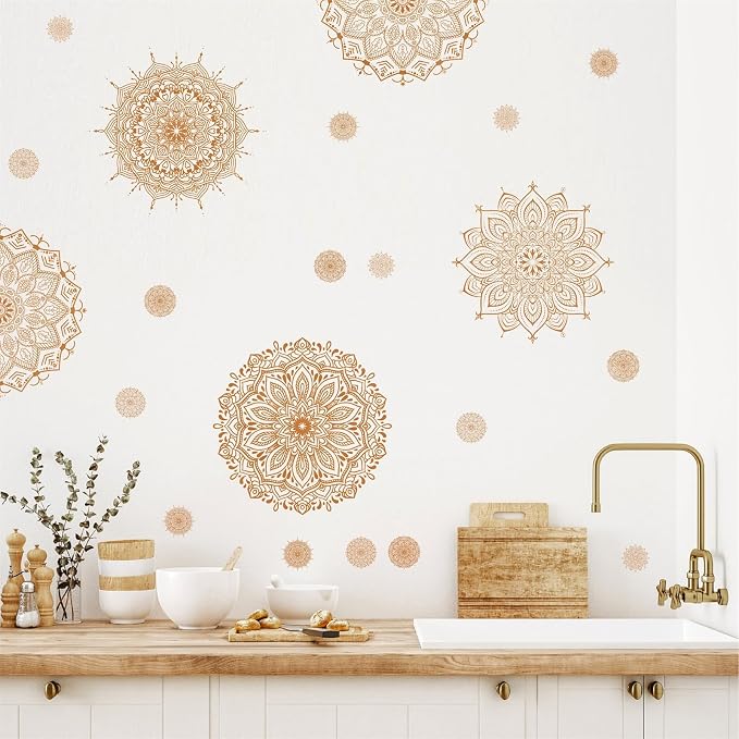 Brown Mandala Wall Sticker Mandala Decals for Window Boho Modern Art Mural | Headboard vinyl decoration, lotus peel and stick, removable, self adhesive, for bedroom living room yoga room home gym decor - Image 6