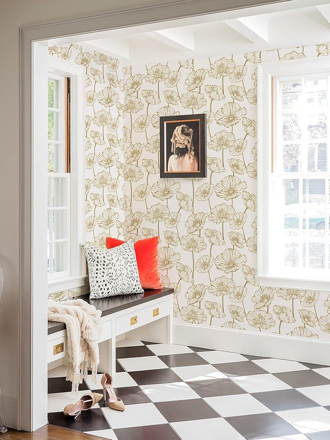 Orainege Floral Peel and Stick Wallpaper Self Adhesive Contact Paper | Gold and Beige Wallpaper Removable Decorative Wallpapers for Bedroom Bathroom Decor17.3inx393.7in - Image 6