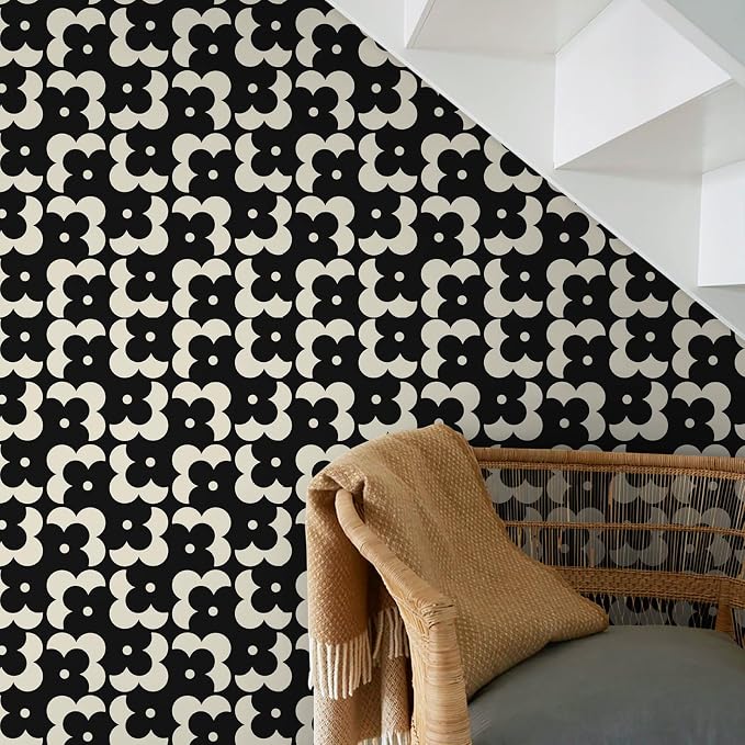 Ismoon Geometric Peel and Stick Wallpaper Boho Black and Beige Contact Paper 197"x17.3" Vintage Floral Wallpaper Removable Self-Adhesive Wall Paper Waterproof for Bathroom Wall Decor Vinyl - Image 7