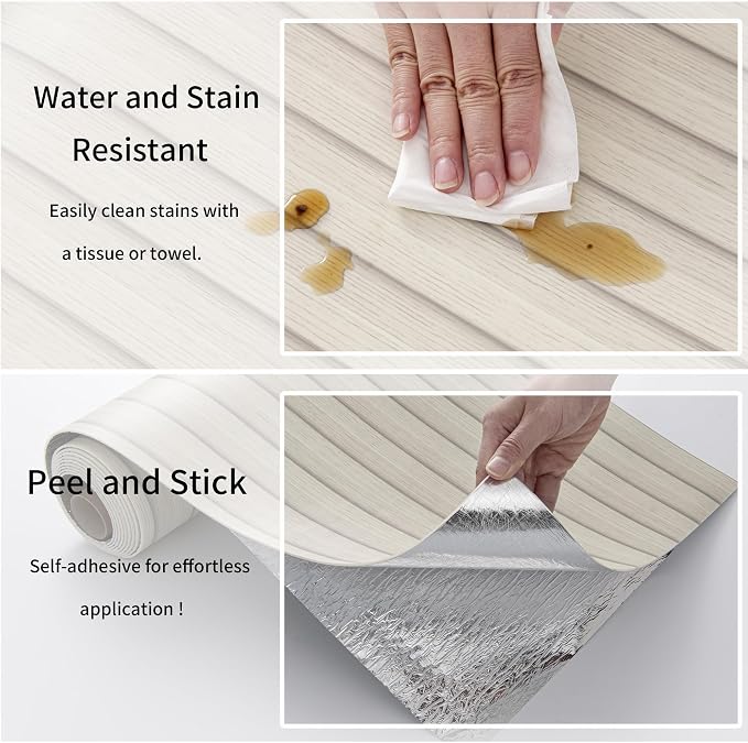 Haimin Wood Grain Slat Wall Panels Peel and Stick Faux Wood Thick Wallpaper | 118"x15.75" Waterproof PET & IXPE Foam Paneling Adhesive Smooth Beadboard Wallpaper Wall Covering Panels (Beige) - Image 7