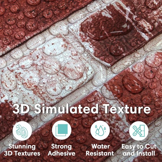Commomy 3D Peel and Stick Faux Brick Wall Panels - 10pcs 15.74" x 11.8" | Ultralight Thin PVC Fake Brick Wallpaper Tiles Wall Covering for Home Office,Living Room Quick DIY Decor(12.92 sq.ft) - Image 2
