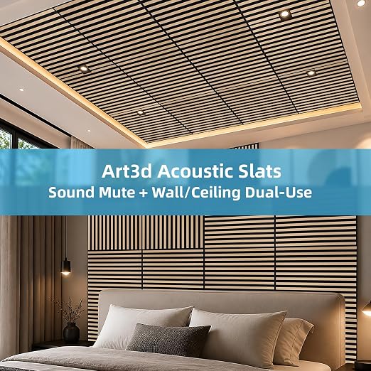 Art3d 12-Pack Acoustic Slat Panel & Ceiling Tile, 2 x 2 ft, Natural Oak | Crack-Resistant, Scratch-Resistant, Eco-Friendly, Durable, Grid Compatible, Ideal for Living Room, Bedroom & Home DIY Upgrade - Image 4