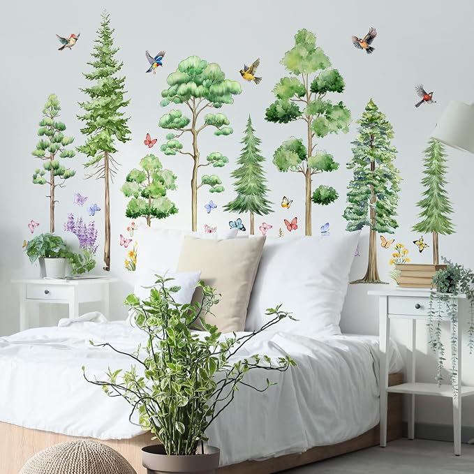 Watercolor Large Tree Wall Stickers Peel and Stick Murals Decal | Pine Tree Wall Forest Decal for Living Room TV Walls Baby Bedroom Classroom Nursery (Green Various Trees, 11.8 * 35.4inch) - Image 4