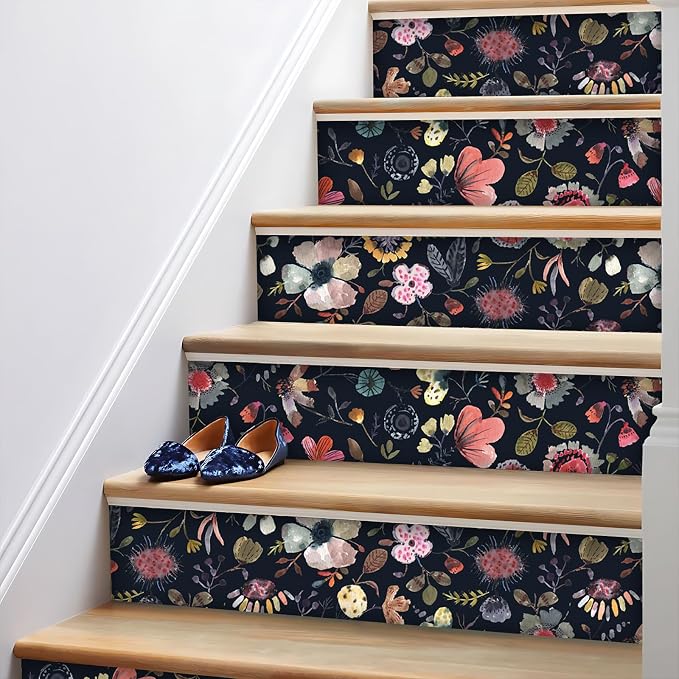 Wallpaper Peel and Stick Floral Wall Paper Removable Waterproof Blue/Red/Yellow Contact Paper for Bedroom Cabinets Shelf Drawers Renter Friendly 17.3" x 236.3" - Image 6