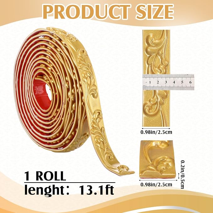 Champagne Gold Peel and Stick Crown Molding Trim, 13.1 ft X 1" - Image 3