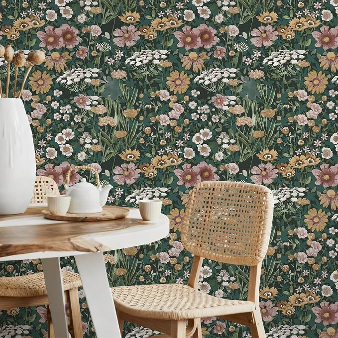 Orainege Vintage Floral Peel and Stick Wallpaper Boho Daisy Wallpaper | 16.9inx393.7in Self Adhesive Floral Contact Paper for Bedroom Living Room Accent Wall Decor Removable - Image 8