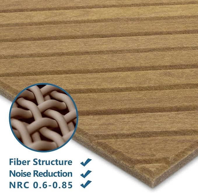 16-Pack Acoustic Wall Panels, 11.8" x 11.8" Peel and Stick PET Diagonal Slat Soundproof & Noise Cancelling Felt with 96 Adhesive Tabs, 3D Textured Sound Absorbing Panels for Home Office, Natural Oak - Image 3