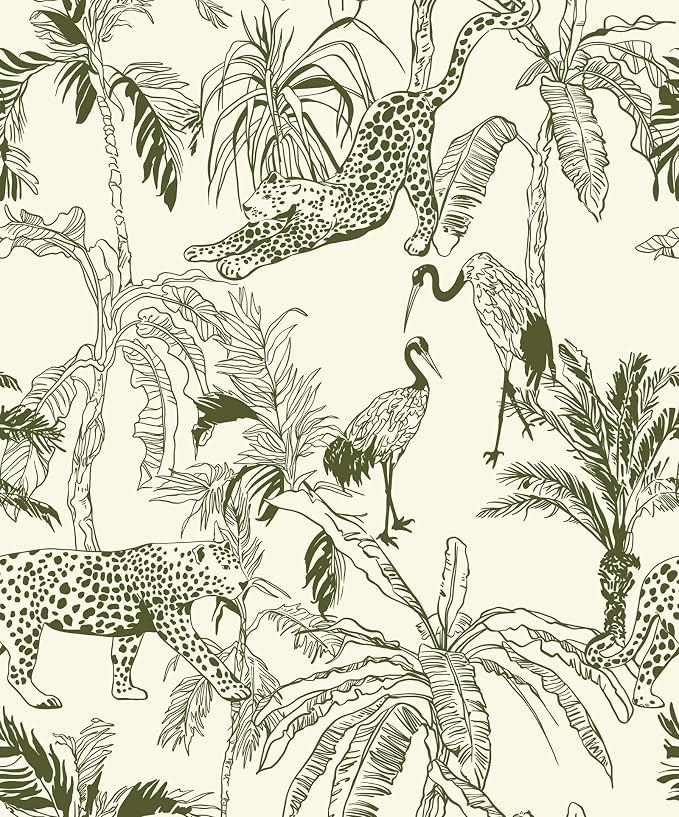Heroad Boho Jungle Peel and Stick Wallpaper Beige and Green Contact Paper 17.3"x78.7" Animal Wall Paper Removable Self Adhesive Leopard Wallpaper for Cabinets Waterproof Bathroom Vinyl Roll by HeroadBrand