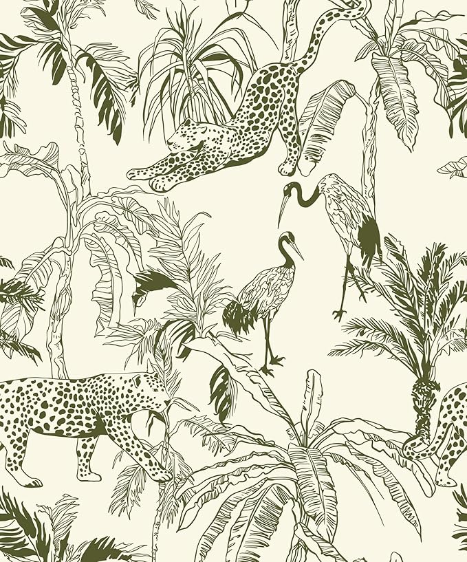 Heroad Boho Jungle Peel and Stick Wallpaper Beige and Green Contact Paper 17.3"x393" Animal Wall Paper Removable Self Adhesive Leopard Wallpaper for Cabinets Waterproof Drawer Liner Vinyl Roll by HeroadBrand