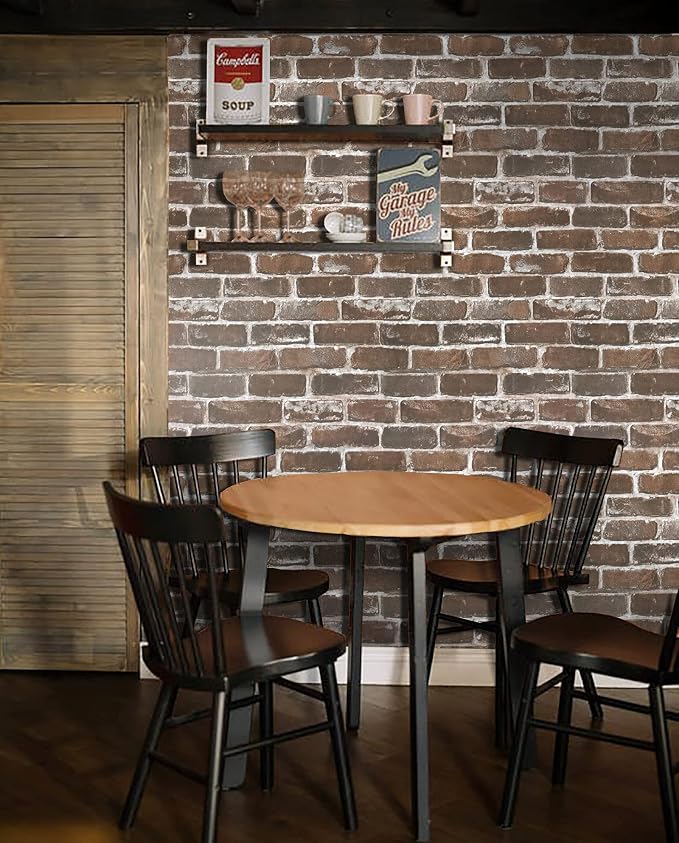Timeet 3D Vintage Brown Brick Wallpaper 17.7"×472" Brick Peel and Stick Wallpaper Brick Wallpaper Brick Self Adhesive FilmFaux Textured Wallpaper Stone Look Wall Paper Home Decor Vinyl - Image 5