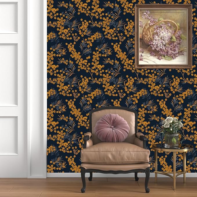 Laatse Dark Gold Floral Leaf Vintage Wallpaper Peel and Stick 17.5" × 393" | Self Adhesive/Removable/Waterproof/Thick Vinyl Contact Paper for Bathroom Bedroom Shelf Cabinet Drawer,Prepasted,Easy Peel - Image 2