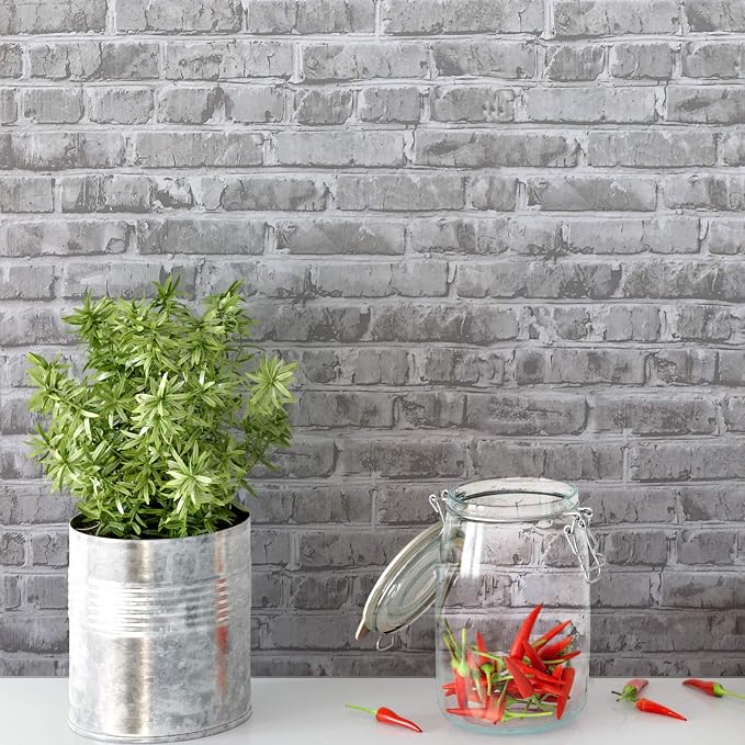 Timeet Grey Brick Wallpaper Peel and Stick Wallpaper 17.7" x 197" Self-Adhesive Film Brick Contact Paper 3D Textured Brick Wallpaper Removable Wallpaper for Room Wall Decoration - Image 6