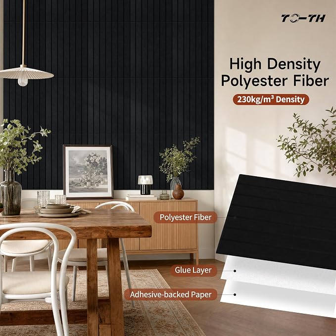 TO-TH Sound Proof Wall Panels 12 Pack Peel and Stick Acoustic Panel, Black | Self-Adhesive, Reduce Echo & Flutter, Polyester Fiber, 11.8"×15.7"×0.35", Sound Absorbing Panel for Indoor Acoustic Treatment - Image 2