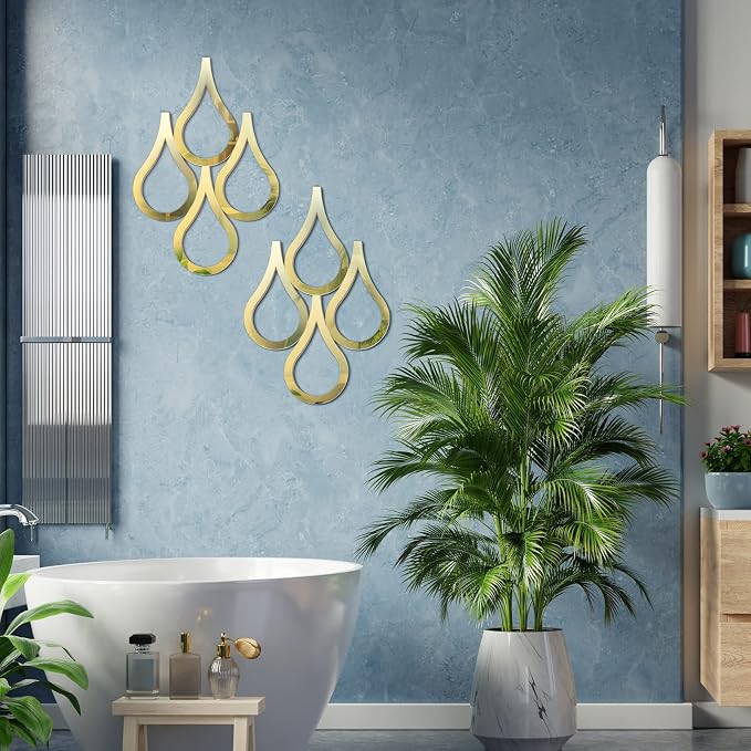 Weysat 2 Pieces Teardrop Wall Mirror Hanging Wall Mounted Decorative Accent Mirror for Home Living Room Bedroom Bathroom, 15.7 x 11 Inch(Gold) - Image 3