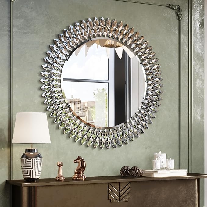 Kelly Miller 28" Jeweled Luxury Round Decorative Wall Mirror - Image 2