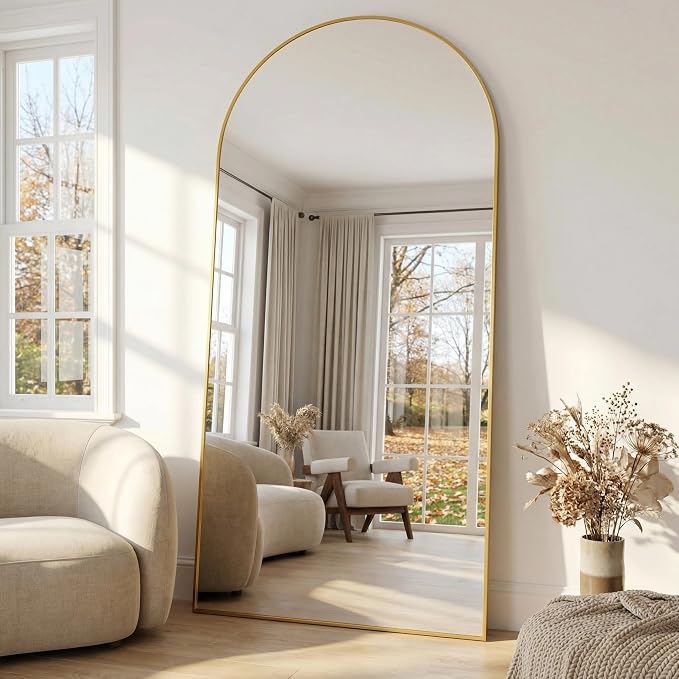 71"x32" Arched Full Length Mirror, Full Body Floor Mirror, Gold - Image 9