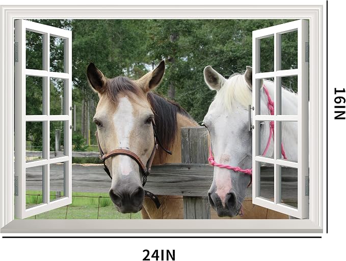 FLFK Fake Window Wall Sticker - Horse Faux Window Wall Mural for Wall Decor, Stick and Peel Wall Decals,16"x24" - Image 2