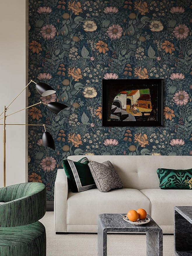 Orainege Vintage Peel and Stick Wallpaper Boho Floral Wallpaper for Bedroom | Living Room Removable Self Adhesive Floral Contact Paper for Cabinets Accent Wall 17.3inx196.8in - Image 7