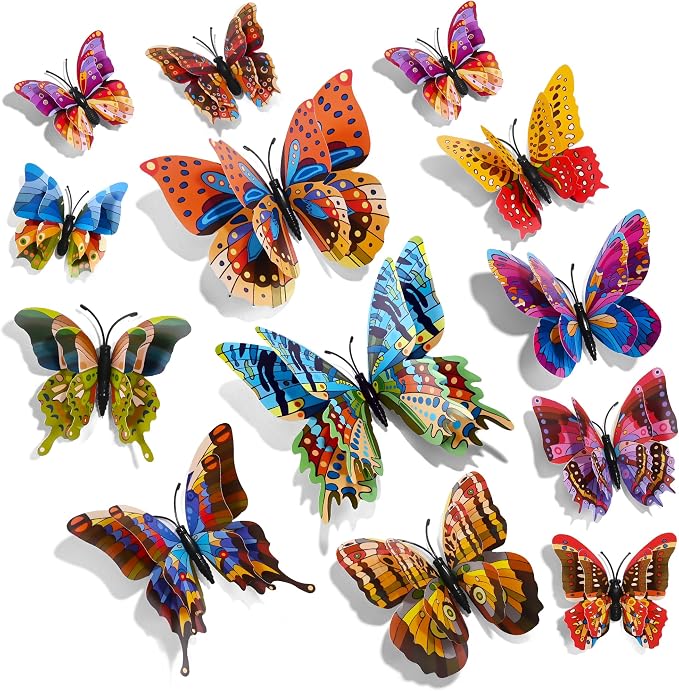 SAOROPEB 3D Butterfly Wall Decor, 24 Pcs Kaleidoscope Butterfly Decorations | Double Layer for Party Decorations Locker Decor Refrigerator Decal, Reusable by SAOROPEB