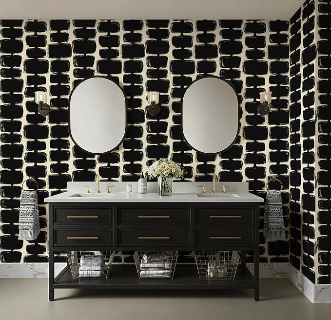 Safiyya 17.3"x197" Peel and Stick Wallpaper Black and Cream White Contact Paper Mid Century Modern Abstract Geometric Wall Paper Self Adhesive Removable Wallpaper for Bathroom and Bedroom Vinyl - Image 5