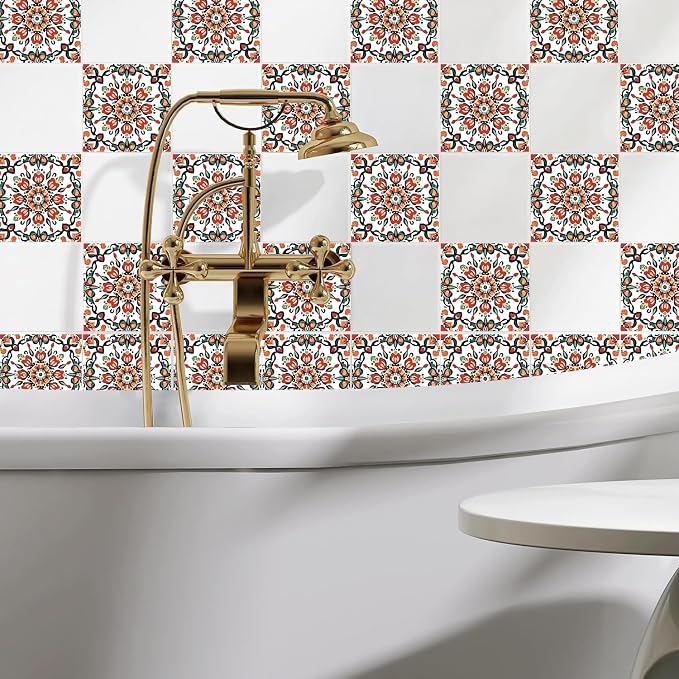 Wall Tiles Peel and Stick Waterproof - 24 Pcs (6x6 Inch) Wall Stickers Backsplash Decals for Kitchen, Bathroom, Removable Self-Adhesive Vinyl Art with Bohemian Patterns - Image 5