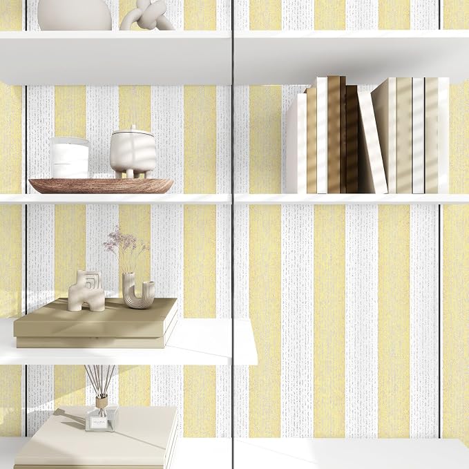 Yellow and White Peel and Stick Wallpaper 15.7"x472" Modern Stripe Wallpaper Self-Adhesive Contact Paper for Cabinets Furniture Renovate Wall Covering - Image 9