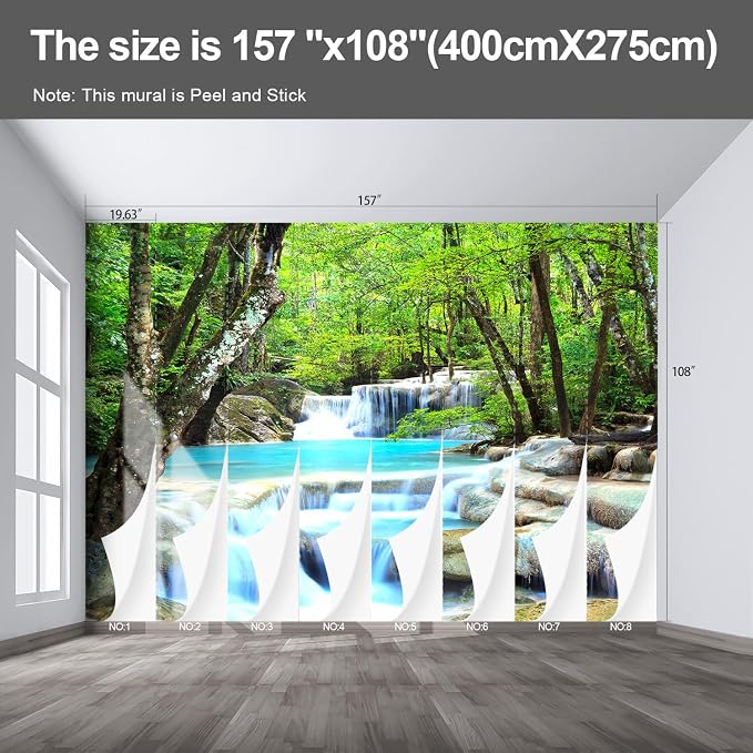 Forest Landscape Large wall murals Woodland Tree Peel and Stick self Adhesive Wallpaper for Bedroom Living Room - 108"x157" - Image 2