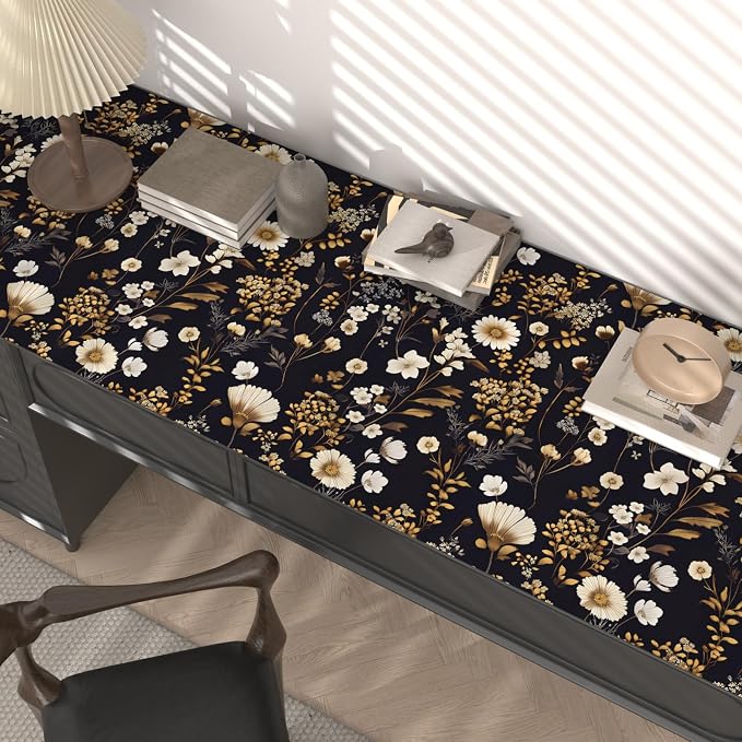 Laatse Dark Floral Gold Leaf Vintage Wallpaper Peel and Stick 17.5''x118'' | Self Adhesive/Removable/Waterproof/Thick Vinyl Contact Paper for Bathroom Bedroom Shelf Cabinet Drawer,Prepasted,Easy Peel - Image 3