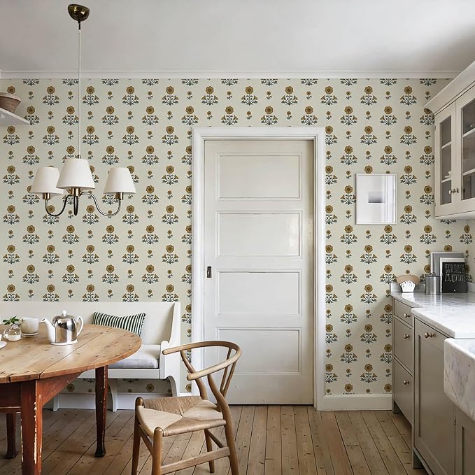 Vintage Floral Wallpaper Floral Peel and Stick Wallpaper for Bathroom 393"×17.3" Daisy Wall Paper Yellow and Green Cottagecore Contact Paper for Nursery Kitchen Self-Adhesive Vinyl Waterproof - Image 6