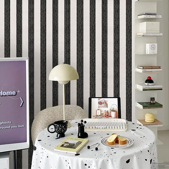 Black Stripe Peel and Stick Wallpaper 15.7" x 236" | Black and White Striped Boho Self-Adhesive Contact Paper Removable Waterproof Wallpaper for Bedroom,Cabinets,Drawer Liners - Image 4