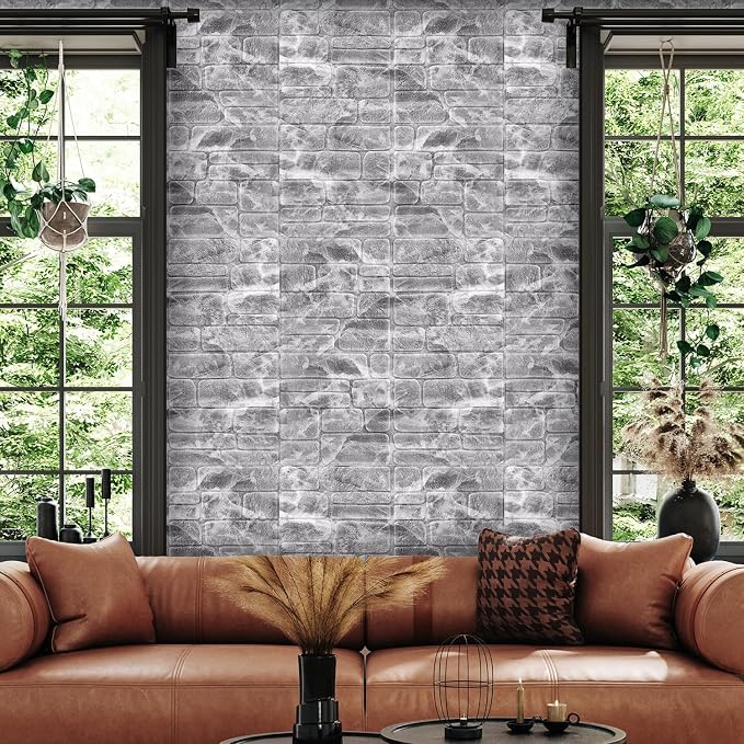 YU LI 3DH 3D Wall Panels Peel and Stick Faux Stone Wall Panel White 20-Pack Faux Brick Self-Adhesive Wallpaper 3D Foam Brick Wallpaper - Image 5