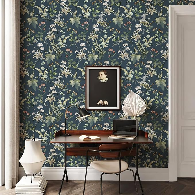 Simon&Siff Vintage Floral Peel and Stick Wallpaper 1200" x 17.3" | Blue Botanical Contact Paper, Self Adhesive Removable Waterproof Wall Paper, Renter Friendly, Bedroom Cabinets DIY Decor - Image 7
