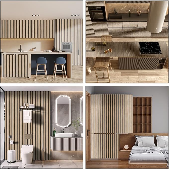 Brown Wood Slat Peel and Stick Wallpaper - 17.5"x500" Textured Faux Wood Self-Adhesive, Waterproof Removable Wall Panel for Bedroom, Kitchen, Office - Easy Install - Image 2