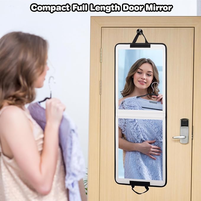 LPHUMEX Foldable Full Length Mirror White with Black Handles Hanging, 13x33 inch Portable Folding Body Mirror for Dance, Festival, Travel - Image 5