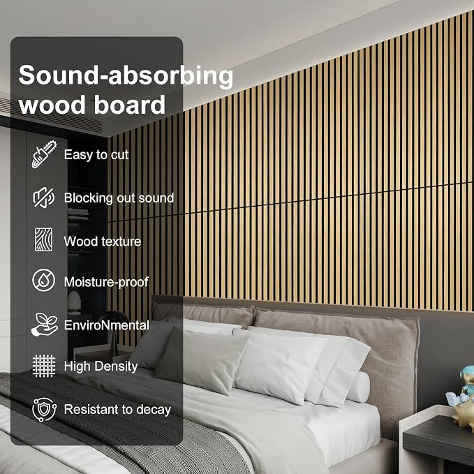 Wood Panels for Wall Acoustic Slat Wall Panels 4-Piece 47.2"×23.6" 3D Fluted Sound Absorbing Panel for Interior Wall Decor and Ceiling - Oak - Image 2