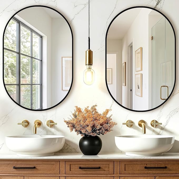 Oval Bathroom Mirror, 2 Pack 20"x30" Black Vanity Mirror for Over Sink by TRAHOME