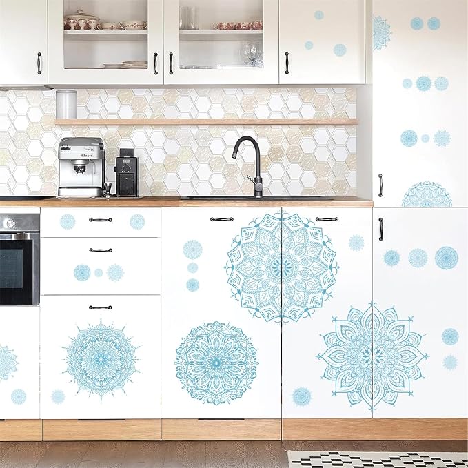 Blue Mandala Wall Stickers Mandala Decals for Windows Modern Wall Art Mural | Headboard vinyl decoration, lotus peel and stick stickers, removable self adhesive decal, for bedroom living room yoga room - Image 3