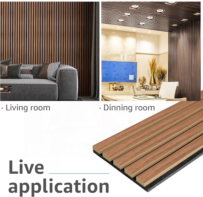 Art3d 4pcs-107 x 8in Slat Acoustic Panel for Wall and Ceiling, 3D Fluted Sound Absorbing Panel with Wood Finish, Walnut - Image 3