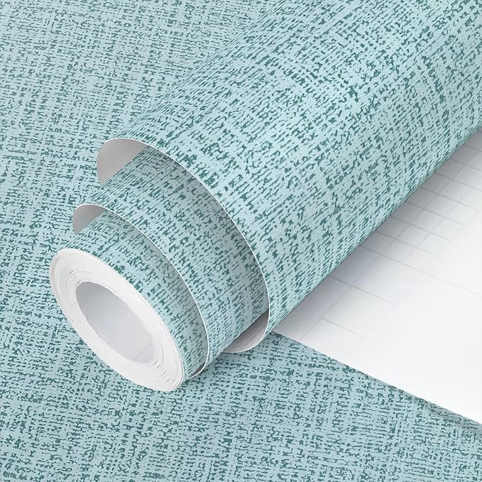 Teal Wallpaper Grasscloth Peel and Stick Wallpaper 17.7in x 118in | Faux Linen Vintage Wallpaper Textured Removable Wall Paper Grass Cloth Cabinets Bedroom for Cabinet Self Adhesive Vinyl by lenify