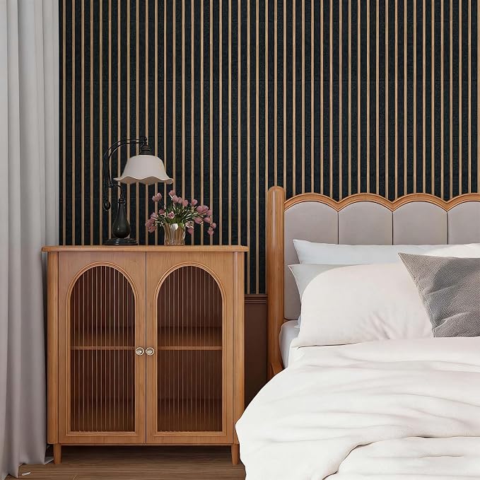 Dark Vertical Slat Panel Peel and Stick Wallpaper Self Adhesive 17.72" x 118.12'' Wood Grating Stripe Minimalist Stripe Wall Paper Renter Friendly Removable Waterproof for Living Room Bedroom - Image 6