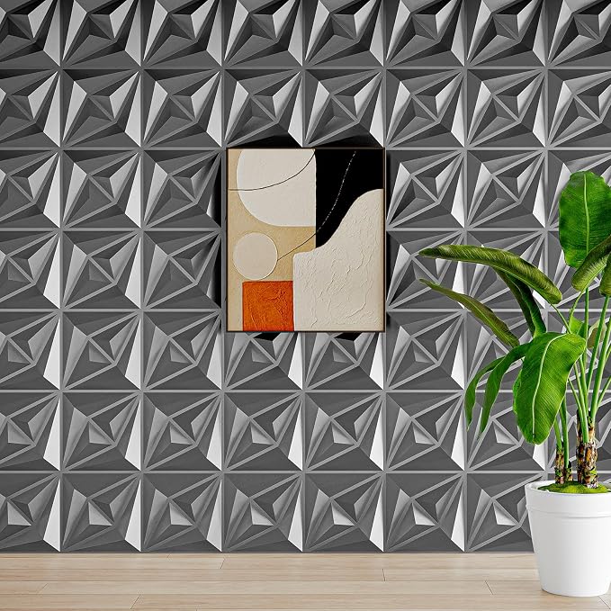 AMZDEPOT 3D Wall Panels, 12x12 Inch, 20 Pcs, Silver | Interior Wall Decor, 3 Layout Options, PVC Textured Wall Art Decor, for Living Room Bedroom TV Background Gaming Room - Image 8