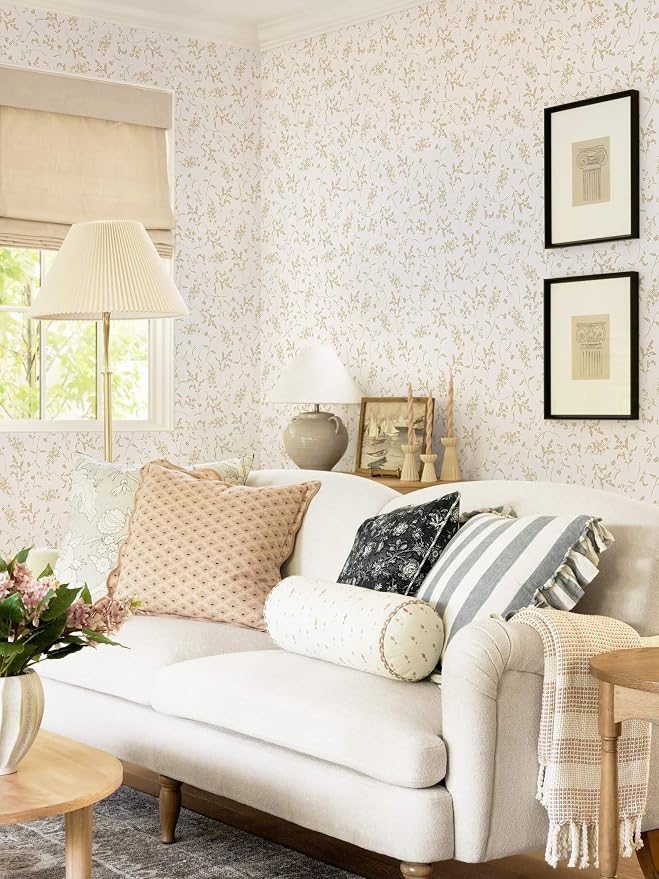 Ismoon Floral Wallpaper Peel and Stick Beige Neutral Contact Paper Wildflowers Leaf Stick on Wall Paper Textured Removable Self Adhesive Vinyl Wallpaper for Bedroom Bahtroom Wall Decor 17.3x196in - Image 5