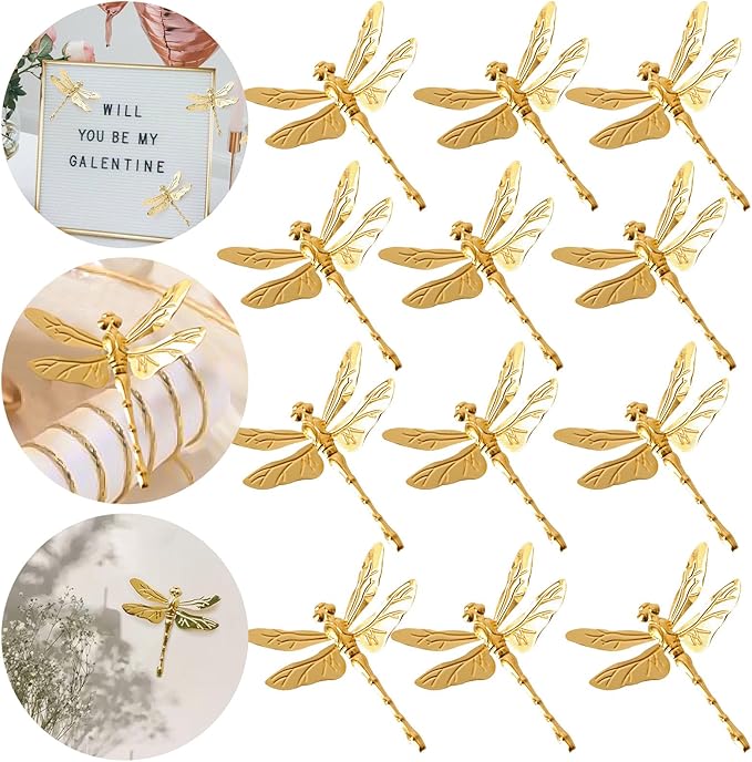 12Pcs Gold Wall Decor, 3D Dragonfly with Removable | Refrigerator Magnets Stickers Decor, Birthday Party Decorations, for Home, Bathroom, Living Room by BYBOUS