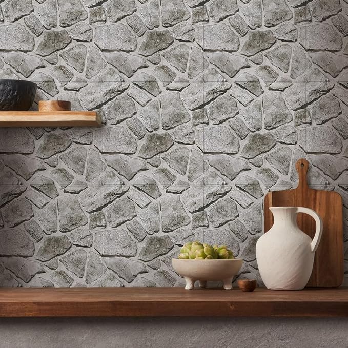 COMSTICKC 3D Peel and Stick Faux Stone Wall Panels for Quick DIY Wall Decor | Gray, 10 Pcs 11.8" x 11.8", Not Real Stone, Lightweight Thin PVC Decorative Tiles Wall Sticker Wallpaper, Cover 9.7 sq ft - Image 6